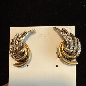 Signed ART Gold and Silver Tone Swirl Earrings
